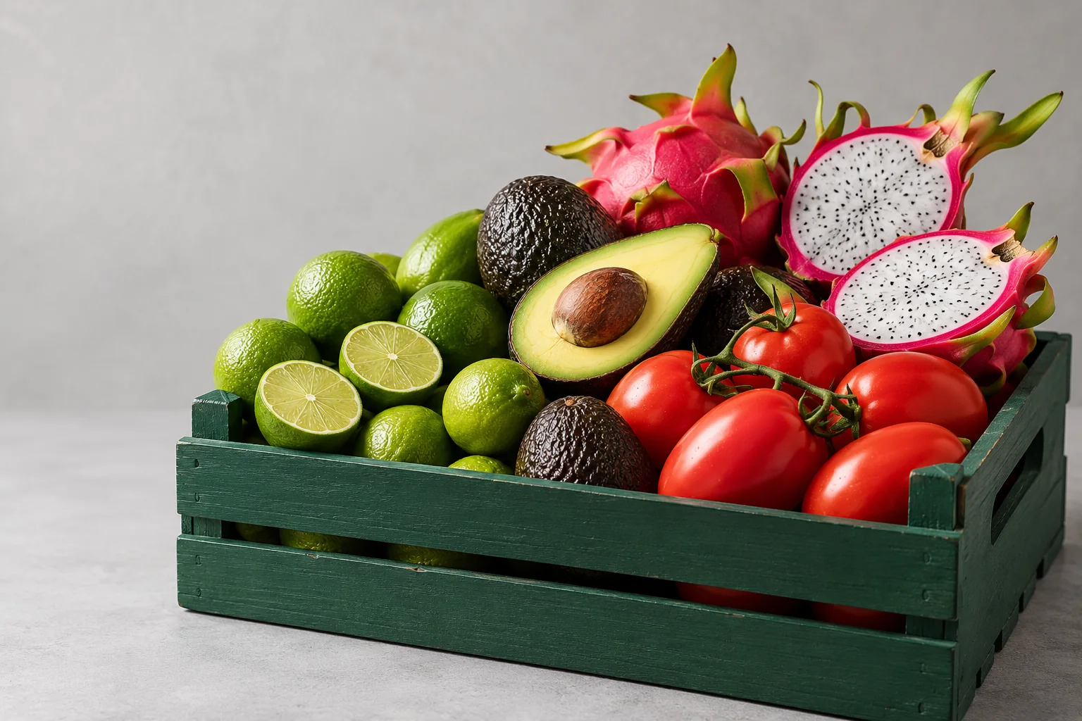 Limones, aguacates, pitahaya y tomates